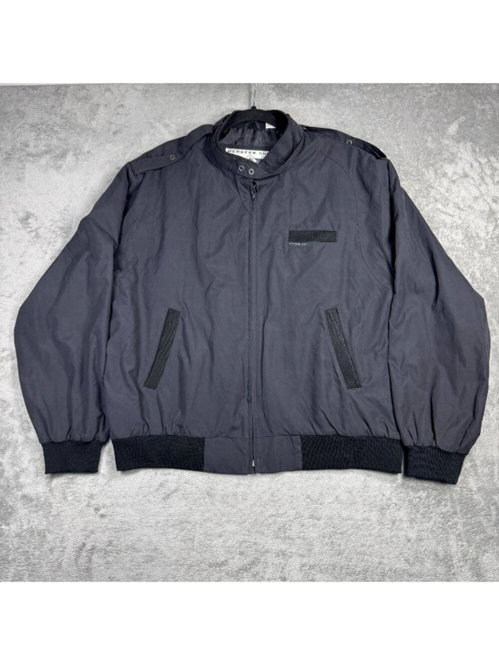 Members Only Black Bomber Jacket Mens L Microfiber Full Zip Golf Travel Grunge